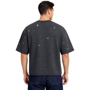 T-shirt unisexe personnalisé à strass, col rond, coupe ample et épaisse, épaules tombantes, style Hip Hop, coupe carrée pour hommes - Product Image 4