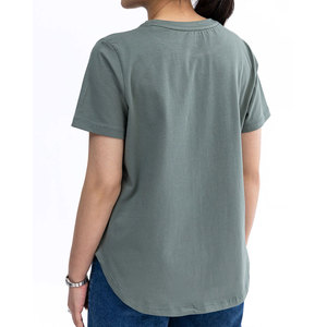 T-shirt pour femme, couleur unie, col rond, manches courtes, tricoté, plissé, minimaliste, coupe classique, toutes saisons, 100% polyester, appliques - Product Image 2