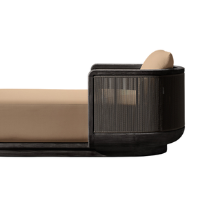 Chaise longue d'extérieur moderne en teck foncé, durable, avec coussin confortable en corde tressée, pour parc, villa, hôtel - Product Image 5