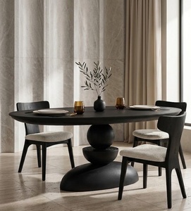 Table à manger ovale moderne en bois massif, meuble contemporain stable pour appartement, villa, hôtel et restaurant - Product Image 3