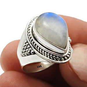 Handmade Classical Ring 925 <b>Solid</b> <b>Silver</b> Jewelry For Women Pear Cut Rainbow Moonstone Gemstone Boho Style Ring Gift For Sister - Product Image 2
