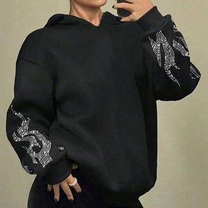 2026 New Arrival Best-Selling 3D Embroidery Rhinestone Zipper-Up Street Flame Graphic Oversized Boxy Cropped Men's Hoodie - Product Image 2