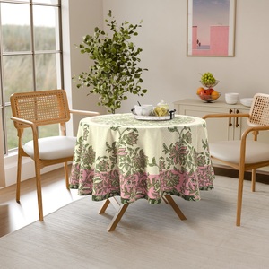 <b>Tablecloth</b> 100% Cotton High GSM Floral Table Cover Washable Decorative Linen for Home Camping Outdoor Picnic Dining Table - Product Image 1