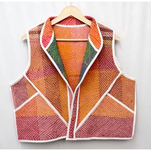 100% Cotton Printed Floral Kantha Quilted Jacket Women Handmade Breathable Autumn/Winter Sleeveless Vest <b>Button</b> Patchwork Design - Product Image 2