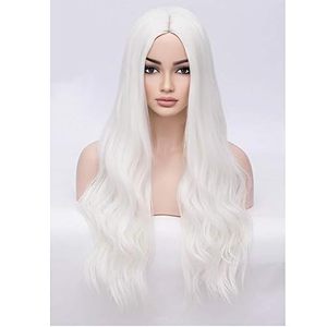 Perruques Premium pour Filles, Cheveux Humains Brésiliens Remy Longs Ondulés, pour Fêtes Costumées, avec Bonnet de Perruque (Blanc), Double Trame Faite à la Machine, Permanente Incluse - Product Image 2
