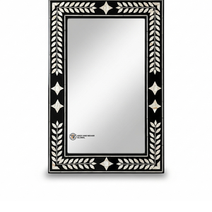 Miroir mural décoratif Art Déco fait main en laurier noir et ivoire avec accents géométriques en étoile pour mariage - Product Image 5