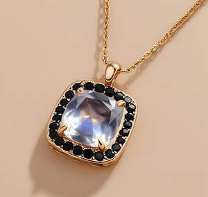 จี้สร้อยคอรูปวงแหวนมูนสโตน ทองเหลือง เงินแท้ 925 ทอง 14K ประดับแบล็คสปิเนล แฟชั่นโดดเด่น ของขวัญสำหรับผู้หญิง รุ่นพิเศษ - Product Image 6