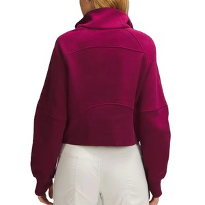 Sudadera con capucha y cremallera de un cuarto para mujer, de color sólido, forro polar, manga larga, transpirable, informal, con bolsillo. - Product Image 2