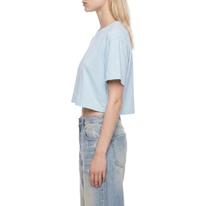 T-shirt court ample bleu ciel pour femme, col rond, en coton, basique, décontracté, vente en gros, vierge - Product Image 3