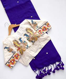 Blusa de Sari de Algodón Khadi para Mujer |   Trabajo de costura a mano Gini |   Sari Tradicional Étnico Indio para Fiestas Especiales |   Secado Rápido Antiarrugas - Product Image 6