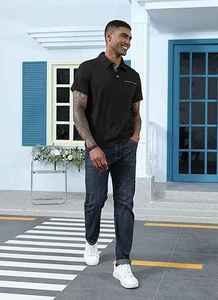 Chemise décontractée pour homme en coton tricoté noir uni à manches courtes, respirante, coupe classique, avec poche poitrine, idéale pour la pêche (ODM) - Product Image 6