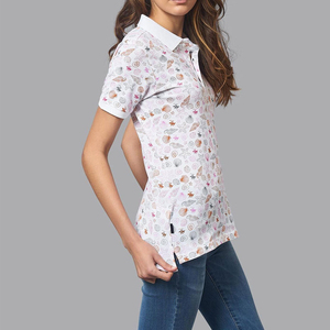 เสื้อโปโลผู้หญิงผ้าฝ้ายพิมพ์ลาย 100% สวมใส่สบาย ระบายอากาศได้ดี เนื้อผ้านุ่ม ทันสมัย เหมาะสำหรับใส่ลำลองในชีวิตประจำวัน - Product Image 4