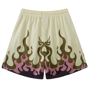 Shorts de basket-ball pour hommes à imprimé flamme, en mesh respirant, avec cordon de serrage, shorts de sport décontractés pour l'entraînement et les exercices - Product Image 4