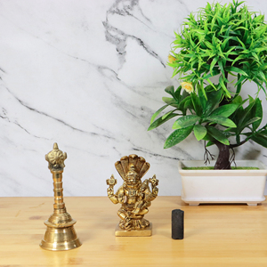 Gold Plated Brass <b>Religious</b> Figurine Polished Sculpture Hindu Home Decor <b>Statue</b> 3.5 x 2 x 3.1 Inch - Product Image 6
