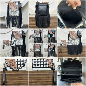 Stylish Product New Designer Hand Tooled Cow Leather Women's Fringe Bag & Hand Tooled Cowhide Leather Clutch Ladies 2 Pieces Set - Product Image 3
