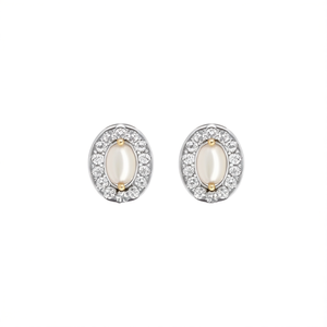 Vintage Oval Stud Earrings with Pearl and Diamond-Stainless Steel Party Jewelry - Product Image 2