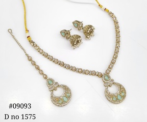 Bijoux Mehendi sert 09093, collier Polki Kundan, bijoux aspect émeraude, bijoux de mariée pakistanais pour mariage, fête, femmes. - Product Image 3
