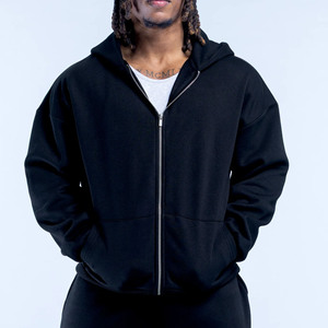 เสื้อฮู้ดดี้ผู้ชายสีดำกลางคืนแบบขายส่ง OEM สกรีนโลโก้ได้ตามสั่ง ทรงหลวม ผ้าคอตตอนผสม ระบายอากาศได้ดี เหมาะสำหรับออกกำลังกายและสวมใส่ลำลอง - Product Image 1