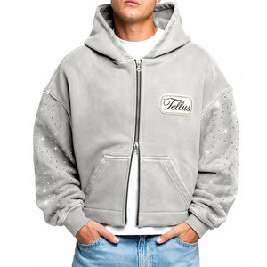 Sweat-shirts à capuche pour homme, couleur unie, avec logo personnalisé, entièrement ornés de strass, nouvelle collection hiver. - Product Image 1