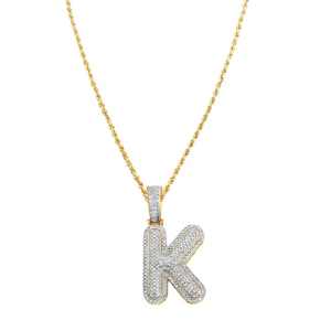 Luxury 18K Gold Filled Diamond Letter K Pendant Necklace Round Brilliant Cut <b>Rope</b> <b>Chain</b> Unisex Everyday Wear - Product Image 2