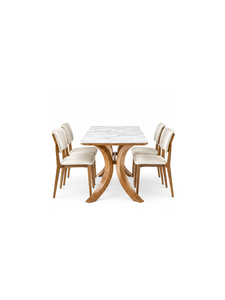 Modern Midcentury Rectangular <b>Dining</b> Table With Marble Top And Wooden Legs 4 Seater Stable Design Home Furniture Set - Product Image 4