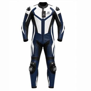 Traje de Motociclismo de Cuero de Manga Larga para Hombre NASWEAR, Azul, Blanco y Negro, Transpirable, Diseño con Bloques de Color, para Motocicleta - Product Image 1