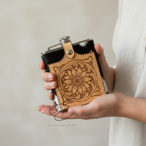 Funda de cuero repujado vintage para petaca de acero inoxidable, con grabado floral, portátil, para whisky, regalo para hombres - Product Image 3