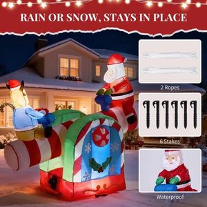 Decorazione Natalizia Gonfiabile Illuminata da 1,44 m, Divertente Babbo Natale e Renna su Dondolo Motorizzato, Grandi Decorazioni per Esterni - Product Image 6