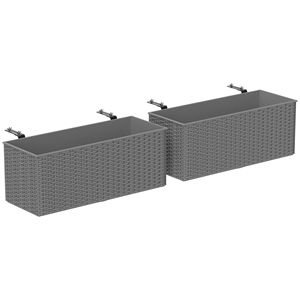 2 packs de pots de fleurs à rampe auto-arrosante de 20 pouces, aspect rotin, boîte à fleurs suspendue grise pour clôture, produit de jardin, plateaux de pot - Product Image 1