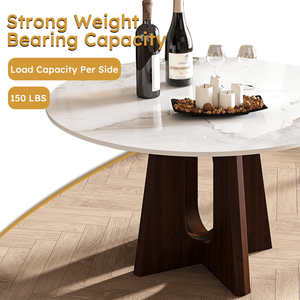 Mesa de Comedor Redonda Resistente de 53 Pulgadas con Base de Nogal, Tapa de Piedra Sinterizada y Diseño Cruzado para 4-6 Personas - Product Image 3