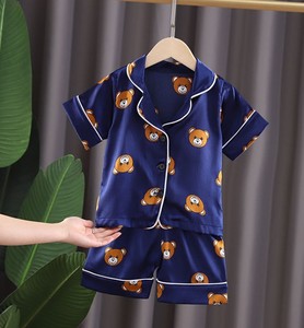 Pyjama d'été en coton pour filles, ensemble de vêtements de nuit à manches courtes avec imprimé ours - Product Image 1