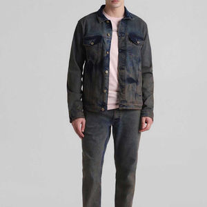 Veste en jean pour homme, couleur unie noir et bleu, design 2022, coupe ajustée, veste en jean personnalisée pour homme, de bonne qualité - Product Image 4