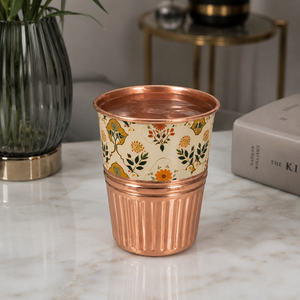 Vaso de Agua de Cobre Puro Hecho a Mano, Vaso de Cobre con Diseño Impreso, Taza Ayurvédica para Beber, Vajilla Floral para Cocina, Venta al por Mayor, 300 ml - Product Image 3