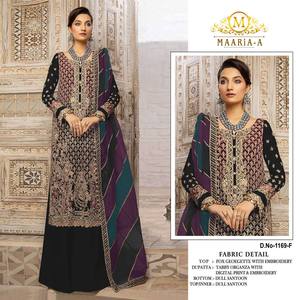 Rich Fox Georgette Shalwar Kameez elegante trabajo de puntada Zarkan impresión Digital Tabby Organza Dupatta indio paquistaní étnico Glam - Product Image 3