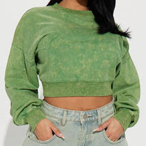 Sudadera Corta de Felpa con Lavado Vintage Personalizada para Mujer, Cuello Redondo Holgado, Ropa Casual de Calle, Proveedor Mayorista OEM ODM - Product Image 3