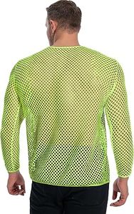 T-shirt sexy en maille filet transparente à manches longues, col rond, couleur verte, effet vieilli, respirant, vente en gros, faible MOQ - Product Image 3