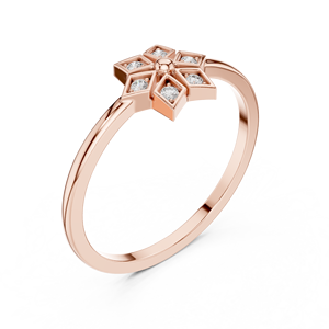 Anillos de Compromiso y Aniversario Minimalistas Únicos en Forma de Estrella con Diamantes Cultivados en Laboratorio de Corte Ovalado y Redondo, Anillo de Oro Sólido de 14K - Product Image 6