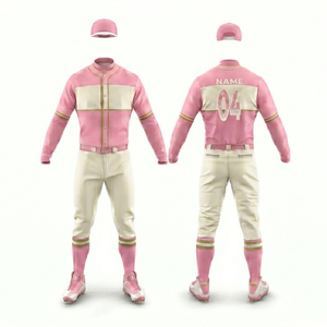 Uniforme de baseball rose personnalisé pour hommes, maillot ajusté à manches longues avec nom et numéro imprimés par sublimation, respirant pour toutes les saisons - Product Image 3
