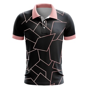 <b>Men's</b> Short Sleeve Polo Shirt Geometric Print Contrast Trim Regular Fit Casual Style 100% Polyester Woven Fabric - Product Image 1
