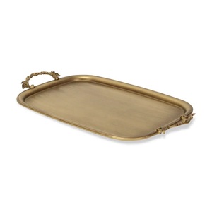 Elegante Bandeja Rectangular Dorada de Aluminio para Servir con Diseño Japandi y Asas Decorativas para Exhibición en el Hogar y Servicio de Alimentos - Product Image 1