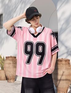 เสื้อเจอร์ซีย์ผู้ชายลายกราฟิก Y2K คอกว้างทรงหลวมสไตล์สตรีทแวร์ เสื้อยืดโอเวอร์ไซส์ตัวเลข เสื้อท็อปส์ฤดูร้อน - Product Image 2