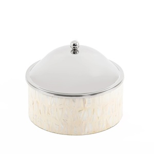 Made of Stainless Steel With Mother of Pearl Work <b>Food</b> Serving Hot Pot Round Tabletop Dining Ware <b>Food</b> <b>Server</b> Casserole Dish - Product Image 1