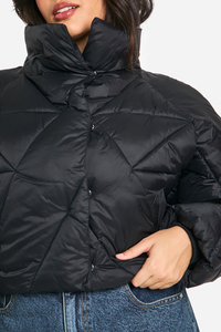 High Quality Oversized Puffer <b>Jacket</b> <b>Women's</b> Solid <b>Black</b> Cotton Padded Waterproof Eco-Friendly Silk Screen Printed Embroidery - Product Image 2