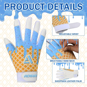 Unisex Professional Customized Logo Design Genuine Soft Cabretta Leather Batting Gloves <b>Hook</b> Loop Closure Wrist Support - Product Image 3