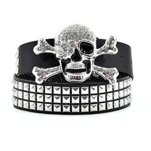 Cinturón de Estilo Punk con Cabeza de Calavera, Accesorio Personalizado con Incrustaciones de Pirámides, Cinturón para Mujer con Remaches y Cuentas Cuadradas - Product Image 5