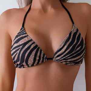 Conjunto de bikini triangular sólido para mujer, sexy, de dos piezas, con lazo lateral, cuello redondo, con aros, tanga de corte alto, de secado rápido, frontal. - Product Image 2