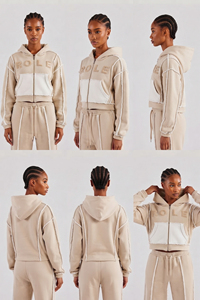 Women Long Sleeve Crop Zipper Hoodie Cotton Fleece Front Double <b>Layer</b> Pockets Winter Wear Crop <b>Top</b> Hood 450 GSM Heavyweight Hood - Product Image 6