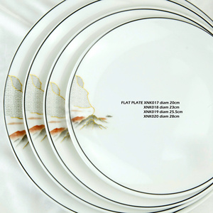 Asian Melamine Gold Inlay Flat <b>Plates</b> Set Pigmented <b>Black</b> Rim White Luxury Dinnerware Microwave Safe Dishwasher Safe Food Grade - Product Image 4