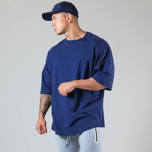 Camiseta de Manga Corta para Hombre, Talla Grande, Color Sólido, Cuello Redondo, Estilo Casual, Tejido de Poliéster/Algodón, Color Azul Marino - Product Image 1