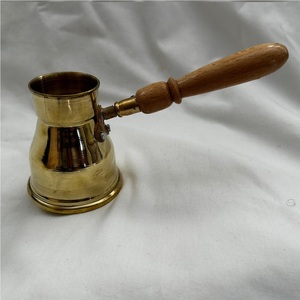 หม้อกาแฟตุรกีทองแดงสีน้ำเงินแบบดั้งเดิมพร้อมด้ามจับไม้สำหรับชงกาแฟ - Product Image 3